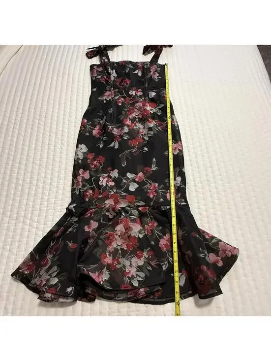 LPA Zelmira Sleeveless Black Floral Midi Ruffle Flounce Dress Sz XS Revolve - Picture 2 of 15